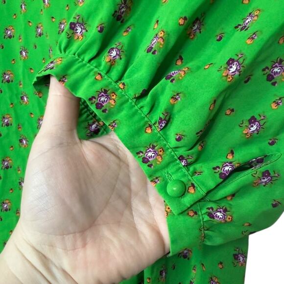 Nasty Gal green Floral Print Cut Out Puff Sleeve Mini Dress Size 8 - Picture 9 of 11